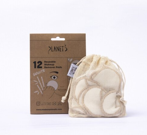 [31161] Herbruikbare witte wattenschijfjes XL (10 zachte pads + 2 soft scrub pads) + katoenen wasnetje